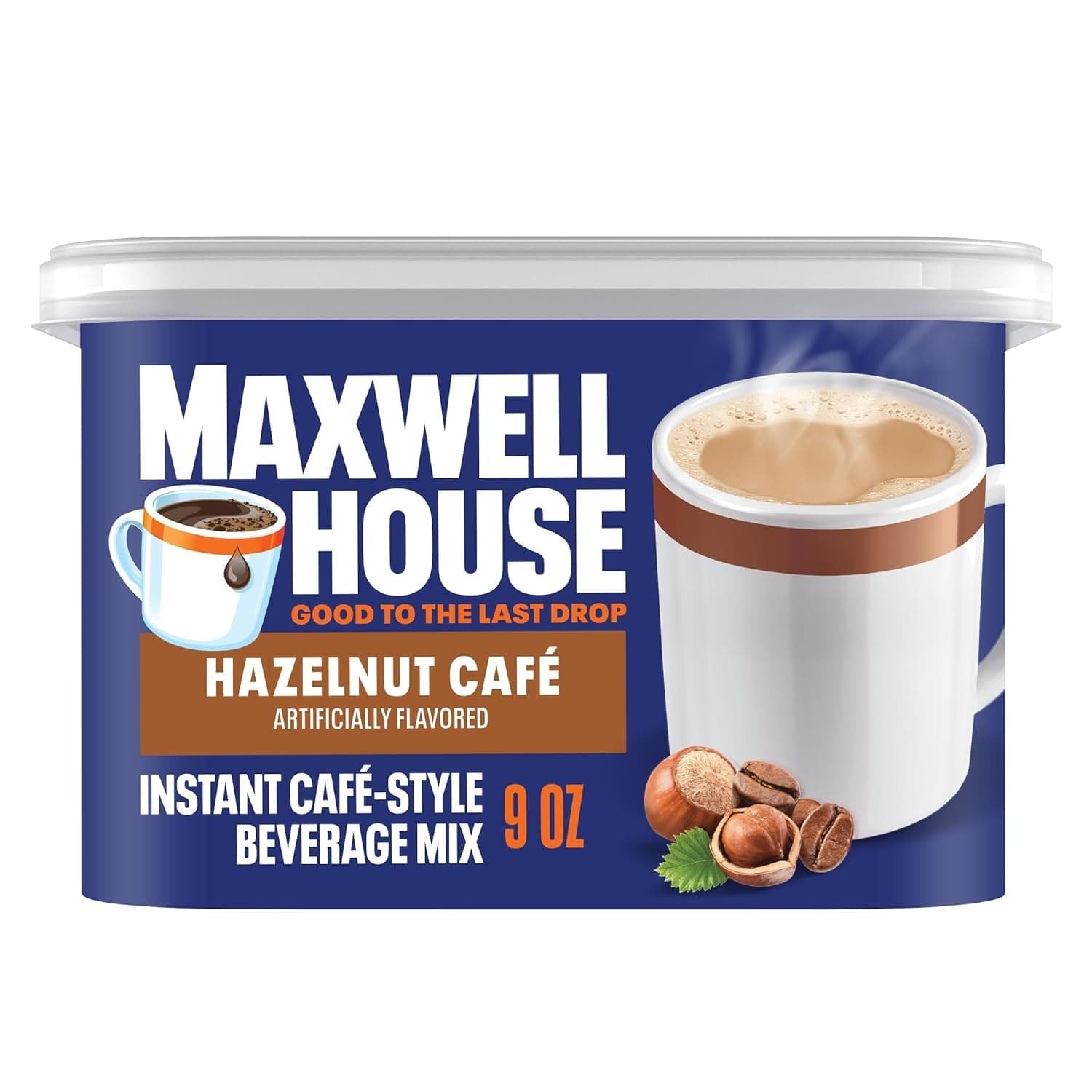Maxwell House International Hazelnut Cafe-Style Instant Beverage Mix, Kosher Dairy, 9 oz Canister