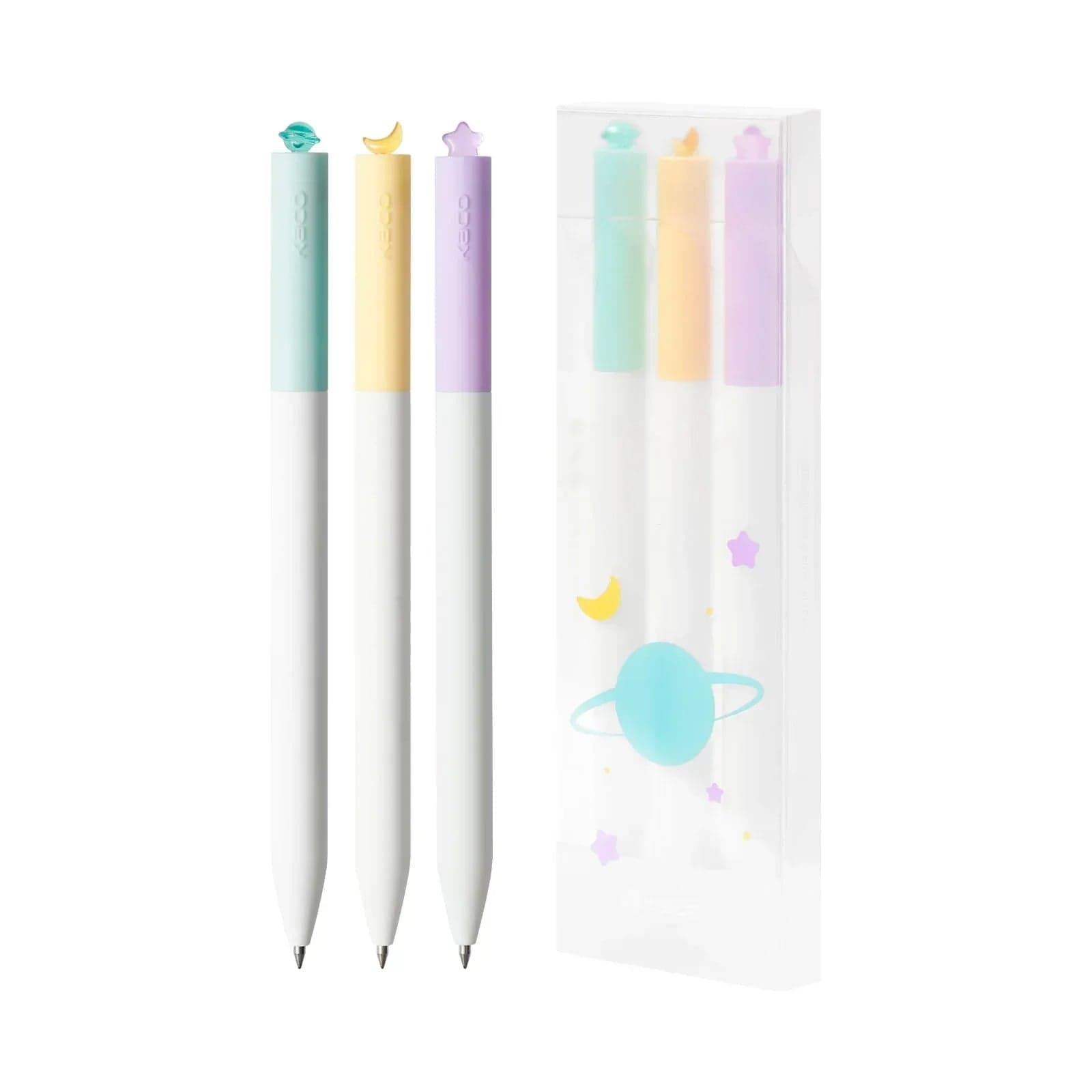 Kaco FIRST Gel Pens, Black Ink, 3 Pieces, 0.5 mm Fine Point, Cute Star Pens for Journaling (Planet Series)