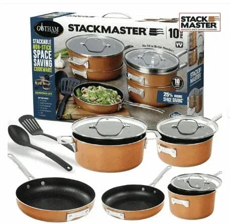 Gotham Steel 10-Piece Stackable Nonstick Copper Cast Pots and Pans Cookware Set