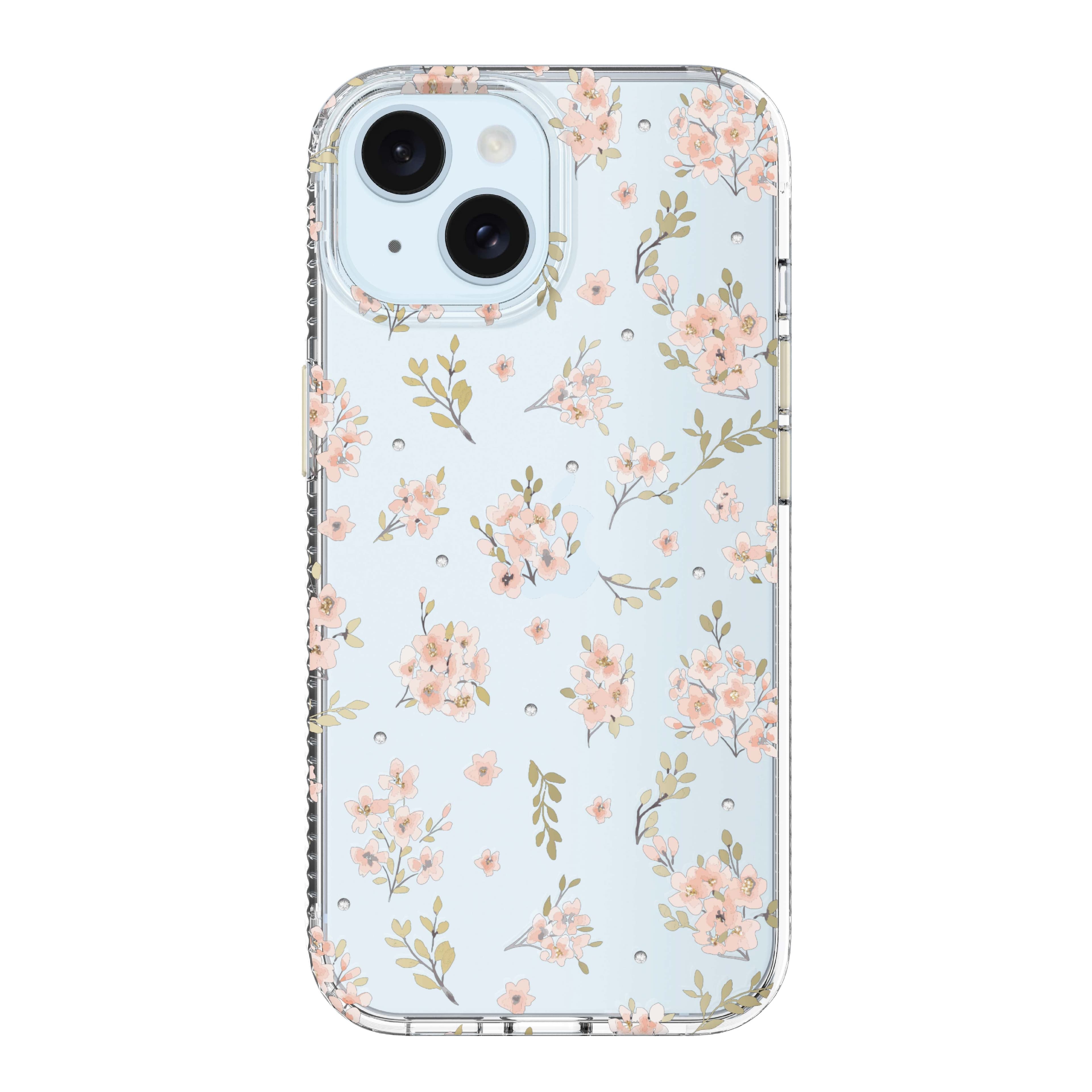 onn Pink Floral with Gems Phone Case for iPhone 17e / iPhone 16e / iPhone 15 / iPhone 14 / iPhone 13