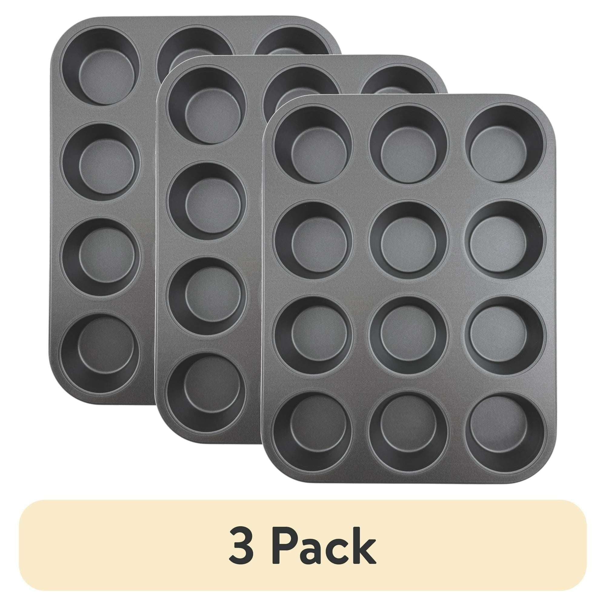 Mainstays 12-Cup Nonstick Muffin Pan, Gray, 2.9" Diameter Cup (3 Pack)