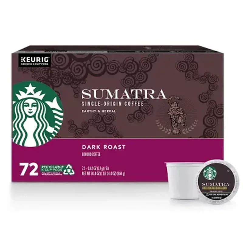 Starbucks Dark Roast K-Cup Coffee Pods, Single Origin Sumatra (72 ct.)