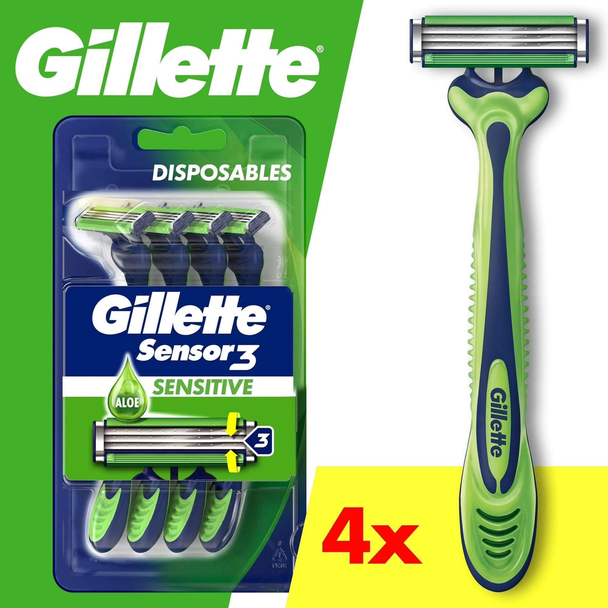 Gillette Sensor3 Sensitive Men's 3-Blade Disposable Razors, 4 Count