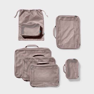 7pc Packing Cube Set with Compression - Open Story Black: Travel Organizer, Solid Pattern, Zipper Closure