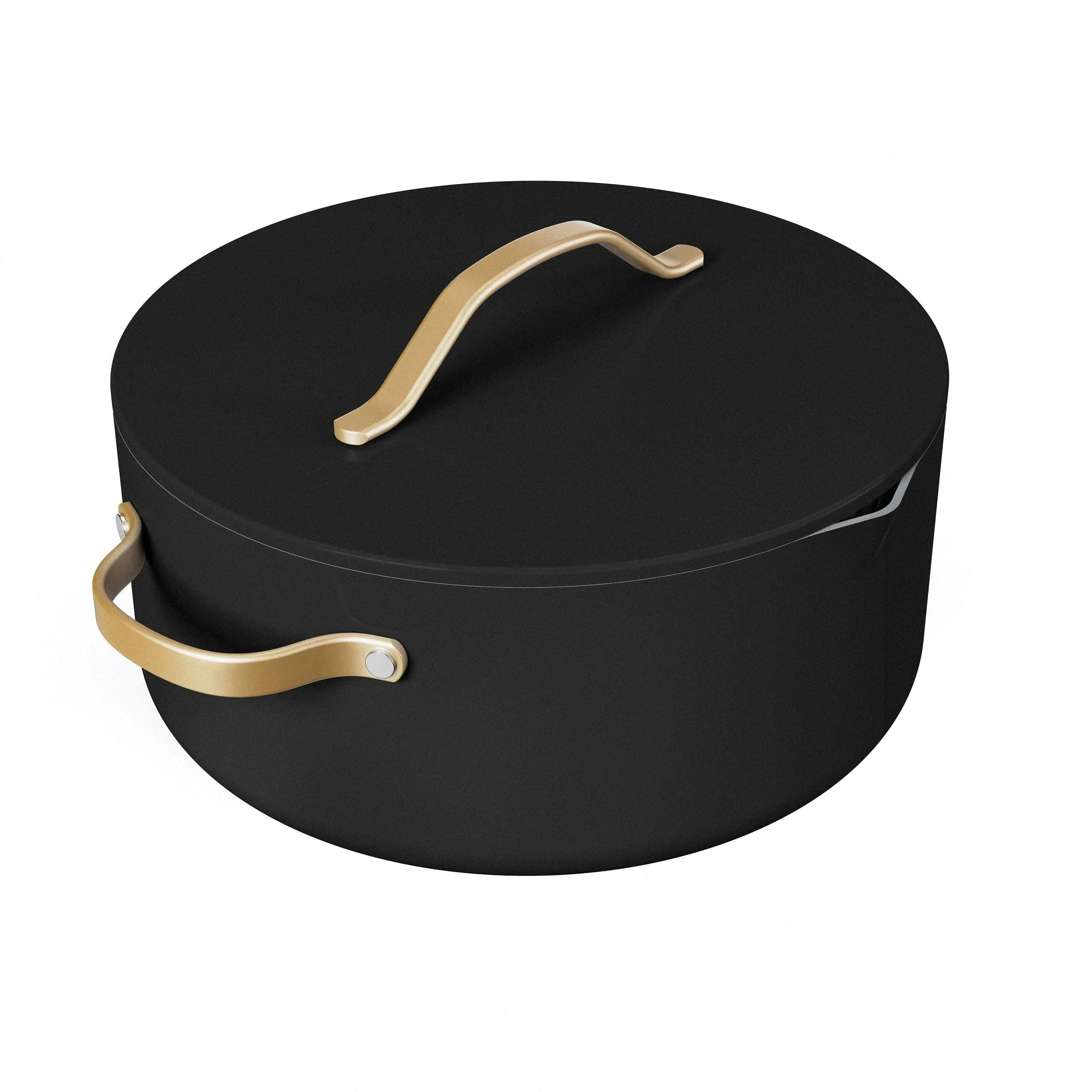 Beautiful 8 Quart Ceramic Non-Stick Stock Pot with Strainer Lid, Black Sesame by Drew Barrymore