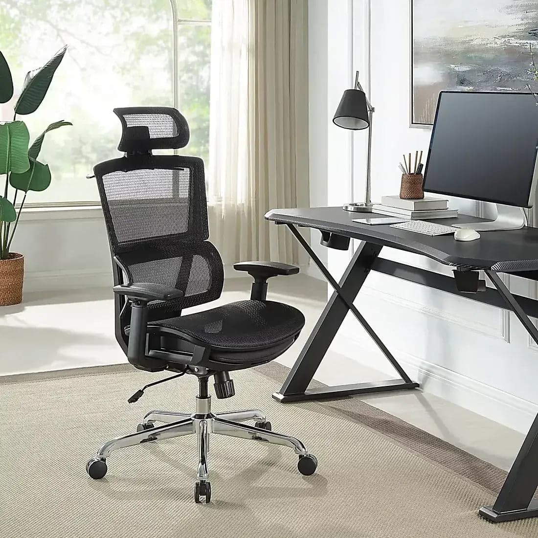 Berkley Jensen Ergonomic Mesh Office Chair with Headrest and Footrest - Black