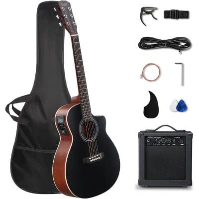 GLARRY 36in Acoustic Electric Guitar Beginner Kit with 15W Amp, 5-band EQ Cutway Design 6 Strings Electric Acoustic Guitar with Bag, Strap, Picks