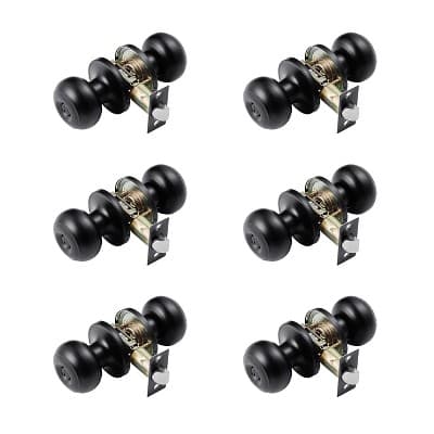 VEVOR 6 Pack Black Door Knobs, Privacy Door Knob with Round Ball, Keyless Exterior & Thumb Turn Lock Interior, All Metal Doorknobs Hardware, Black