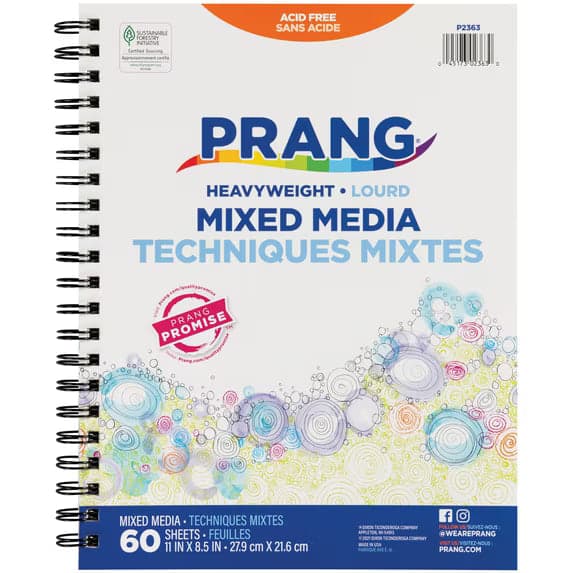 Prang Mixed Media Paper Journal, Heavyweight, 8.5 x 11 in, White, 60 Sheets