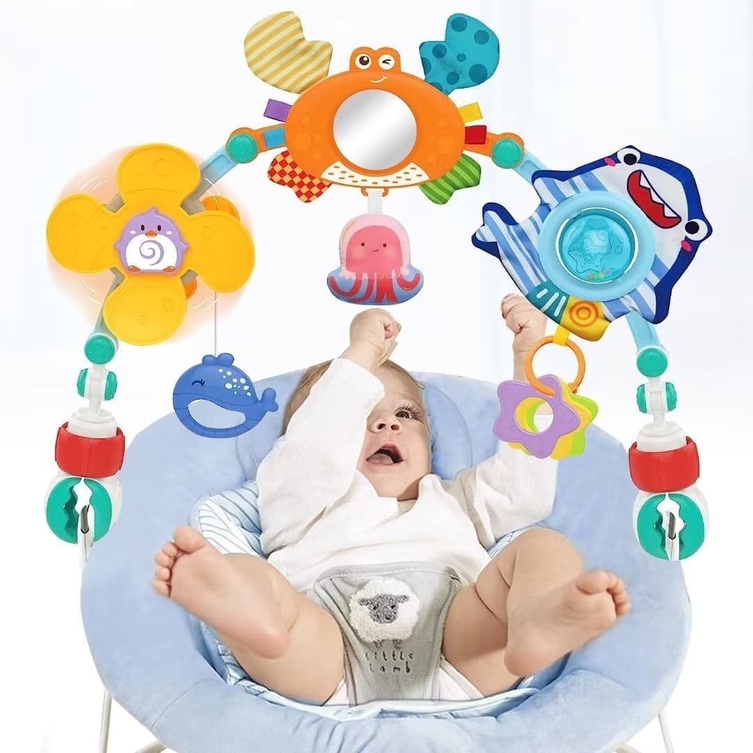 Adjustable Baby Stroller and Car Seat Arch Toy for Infants 0-12 Months, Sensory Travel Activity Bar