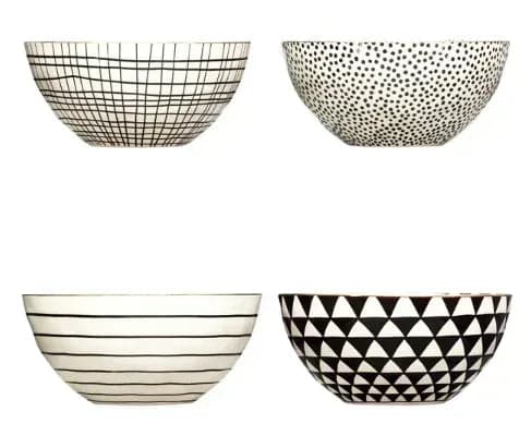 Thyme & Table Serveware Black & White Assorted Stoneware Round Bowls, 4 Pack