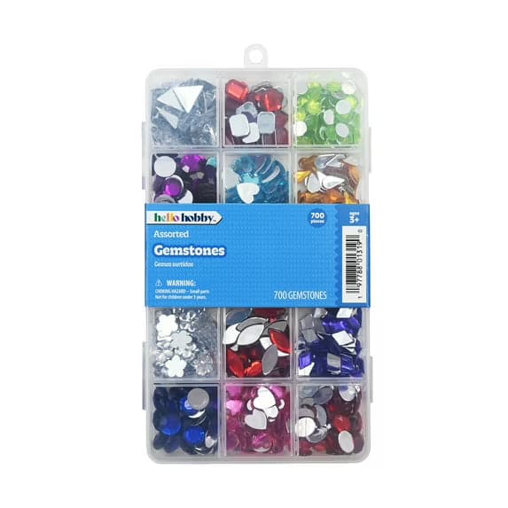 Hello Hobby Gemstone Case, 700 Piece Assortment for Arts and Crafts