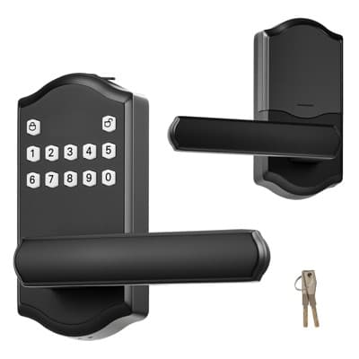 VEVOR Keyless Entry Door Lock with Handle, Electronic Lever Door Handle with Keypad, Customizable User Codes, Keyed Entry, Auto Lock, Matte Black