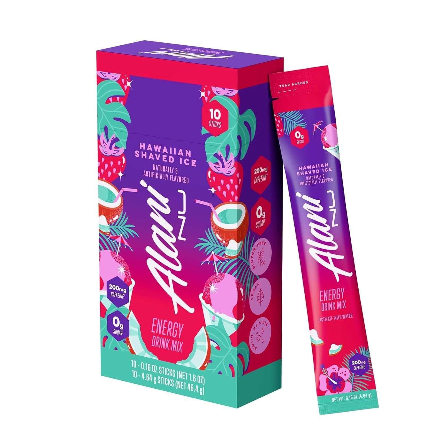 Alani Nu Hawaiian Shaved Ice Energy Sticks Drink Powder, 200mg Caffeine, Zero Sugar, 10 Pack