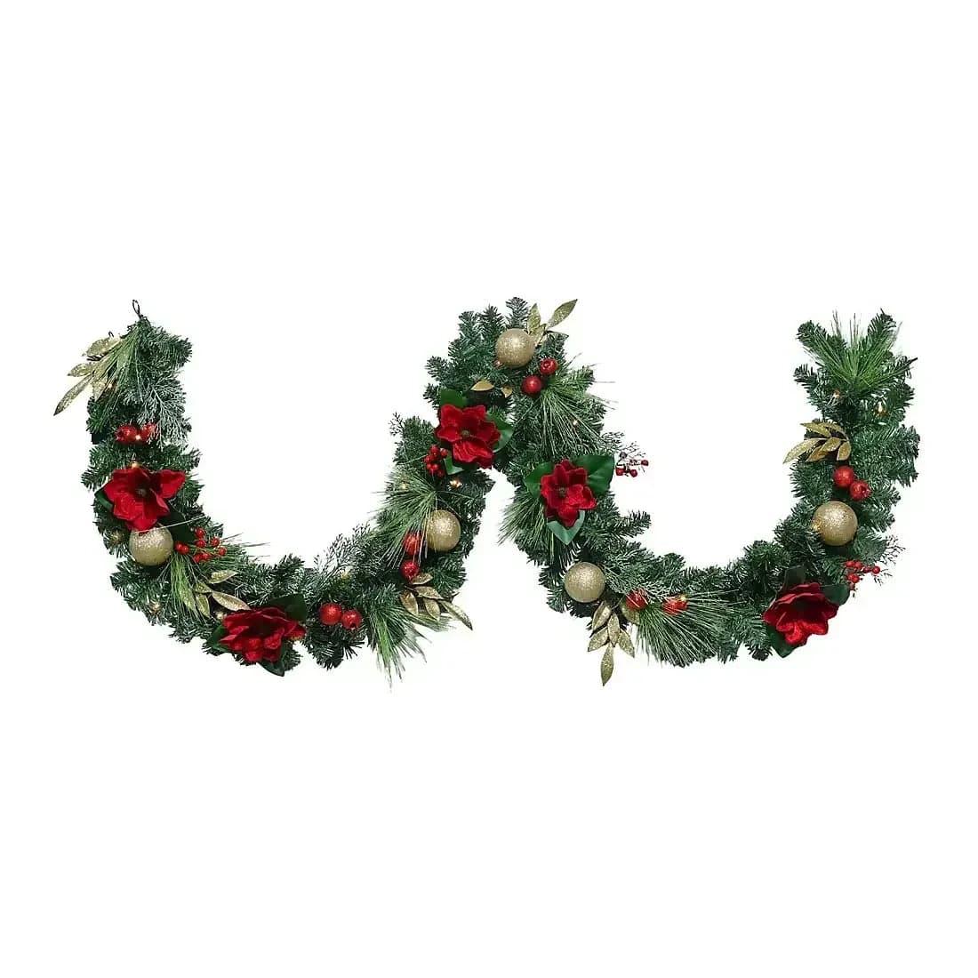 Berkley Jensen 9' Red Magnolia Garland with LED Lights