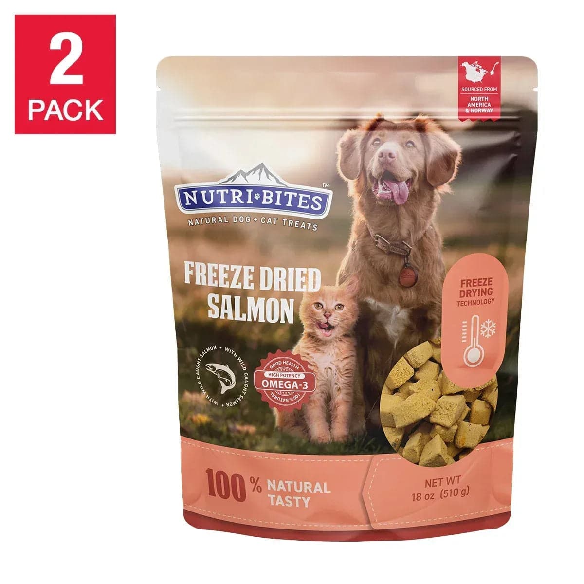 NutriBites Freeze Dried Salmon Dog and Cat Treat, 18 oz, 2-Pack
