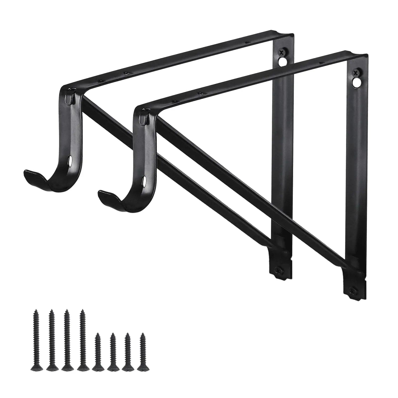 WellMade 11 x 9.5 inch Wall Mounted Closet Rod Brackets, 2 Pack, Steel Shelf and Rod Support, Black, with Screws