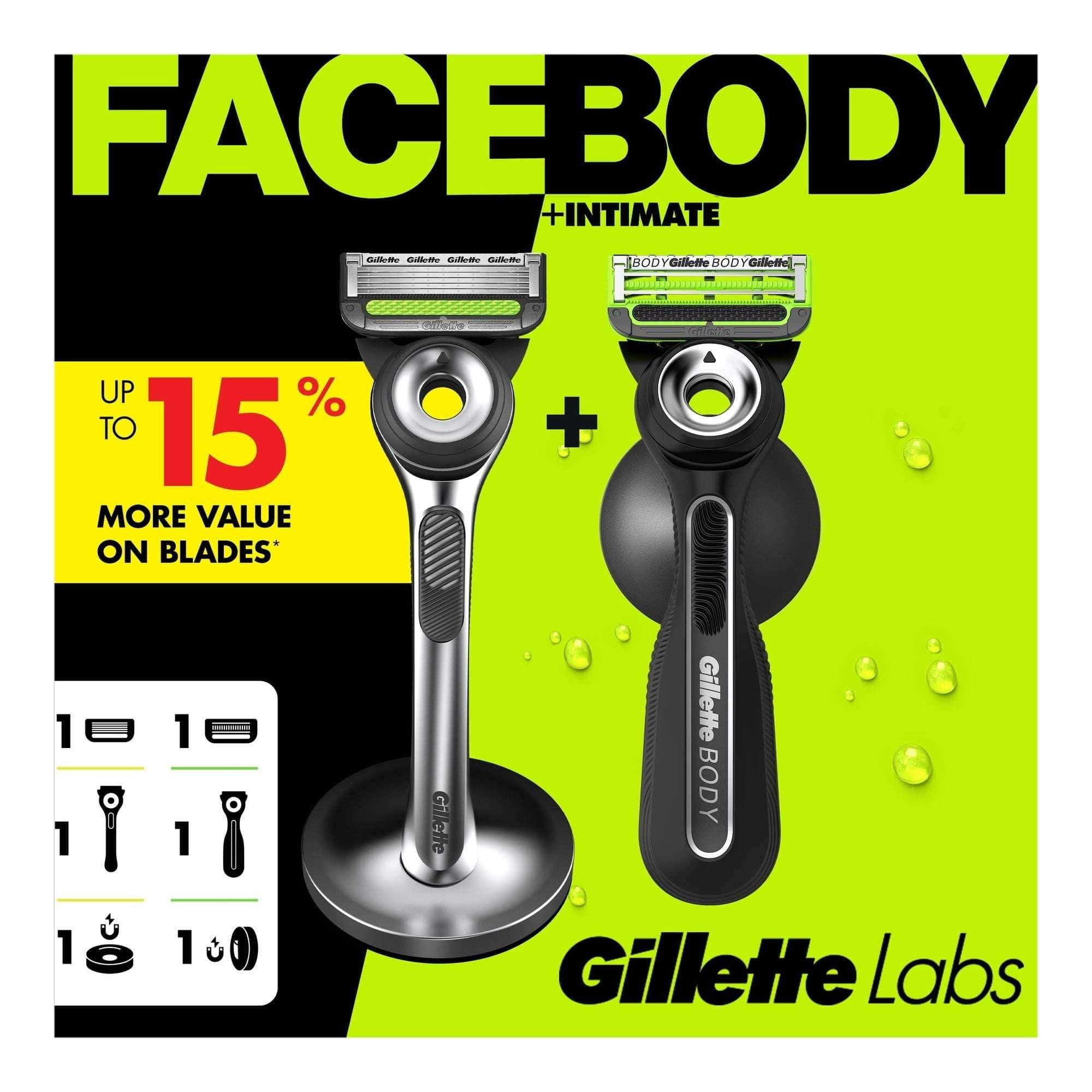 GilletteLabs Razor Duo Pack, Face Razor with Stand and Body + Intimate Razor