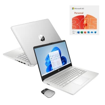 HP 14" HD Touchscreen Notebook Intel N150 4GB RAM 128GB SSD Natural Silver + HP Wireless Mouse + One Year M365 Subscription