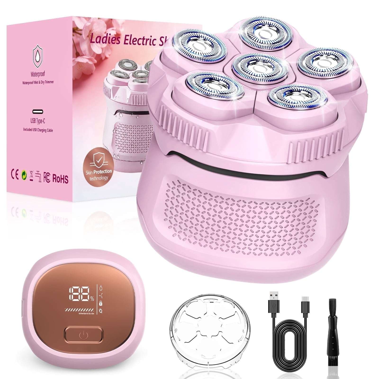 Nogroa Electric Razor for Women, 6D Rechargeable Cordless Body & Head Shaver, Waterproof Wet Dry Bikini Trimmer for Face, Leg, Arm, Bikini Area