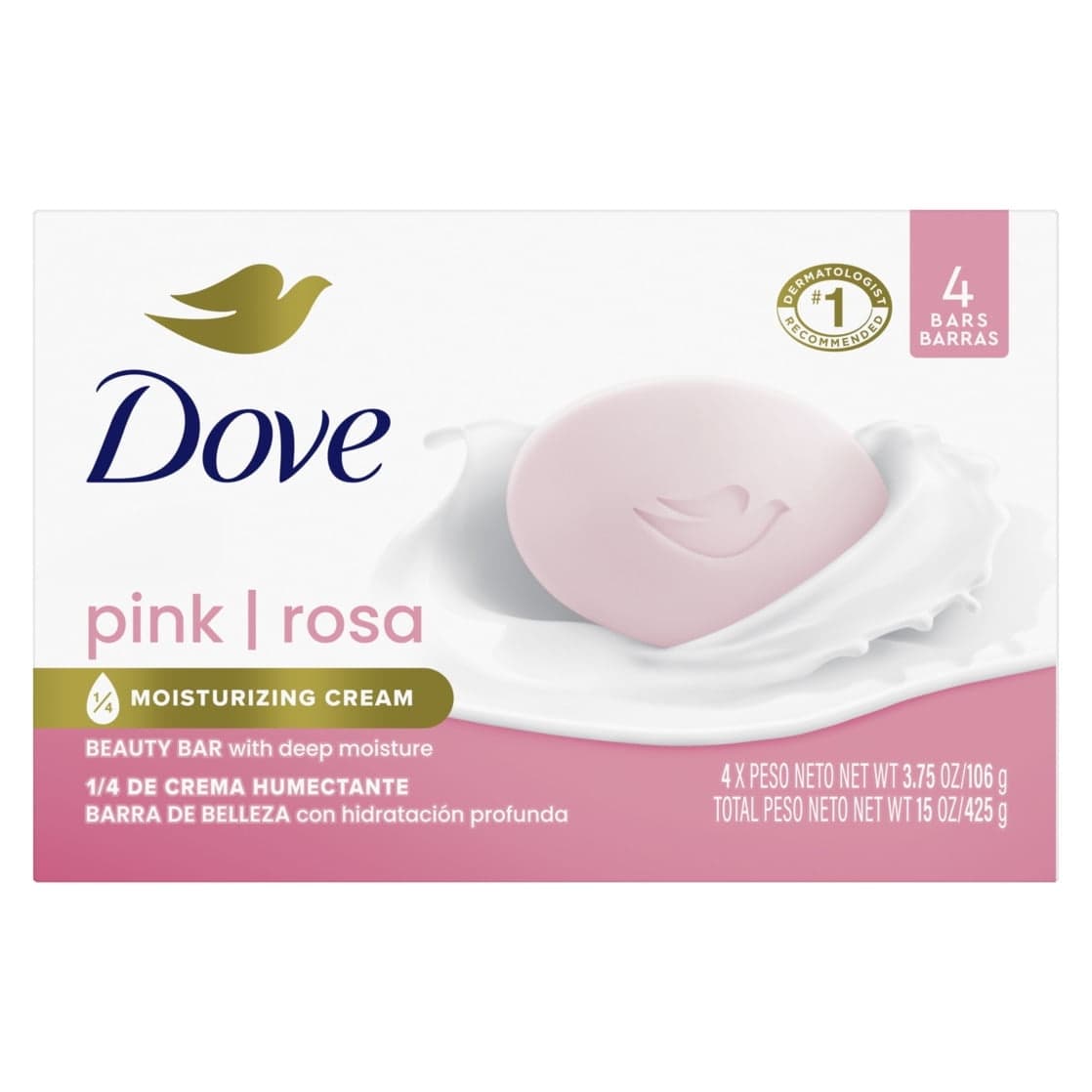 Dove Gentle Pink Rosa Moisturizing Beauty Bar Soap, 3.75 oz, 4 Bars