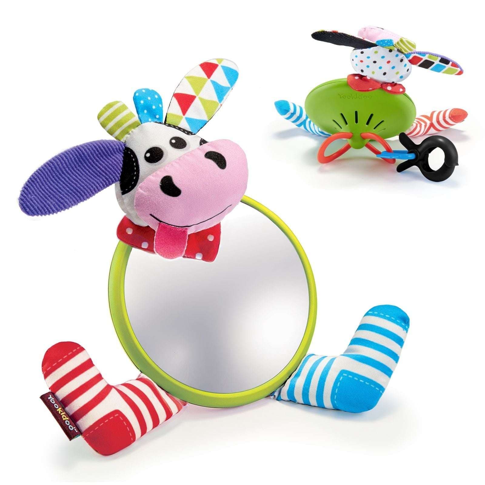 Yookidoo My First Mirror Friend Baby Safe Tummy Time Toy for Infants 0-6 Months, Mirror and Rattle, Cow Design