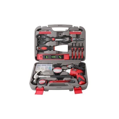 Apollo Tools 135pc Household Tool Kit DT0773 Red: Chromed Steel Hand Tool Set with Carrying Case, Screwdriver, Wrench
