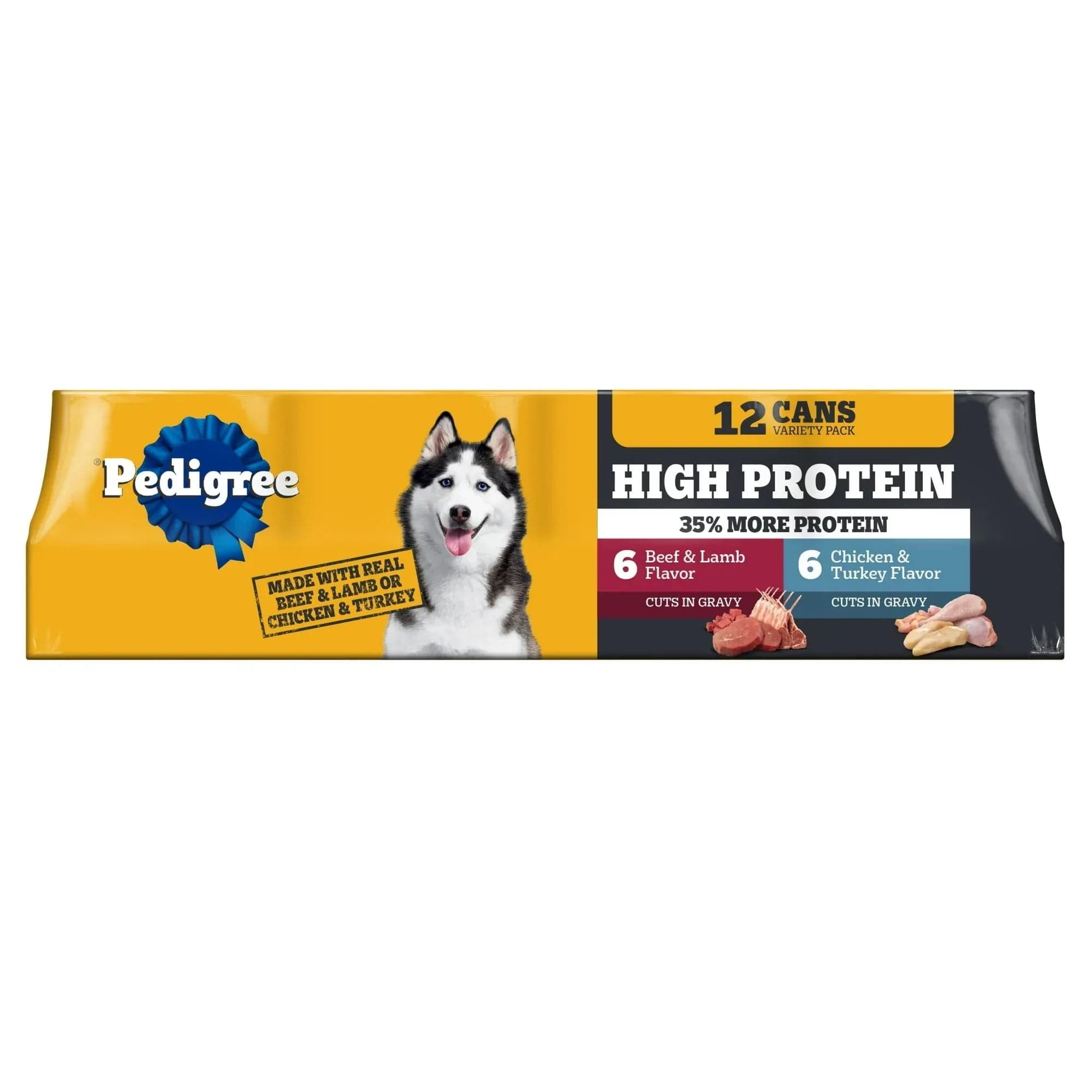 Pedigree High Protein Beef & Lamb, Chicken & Turkey In Gravy Wet Dog Food Variety Pack, (12) 13.2 oz Cans