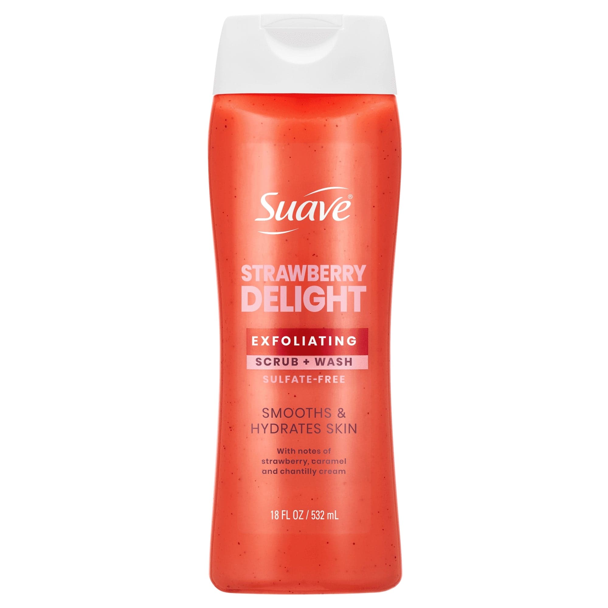 Suave Strawberry Delight Exfoliating Body Wash & Scrub with Glycerin & Vitamin E, Sulfate-Free, 18 fl oz (Pack of 4)