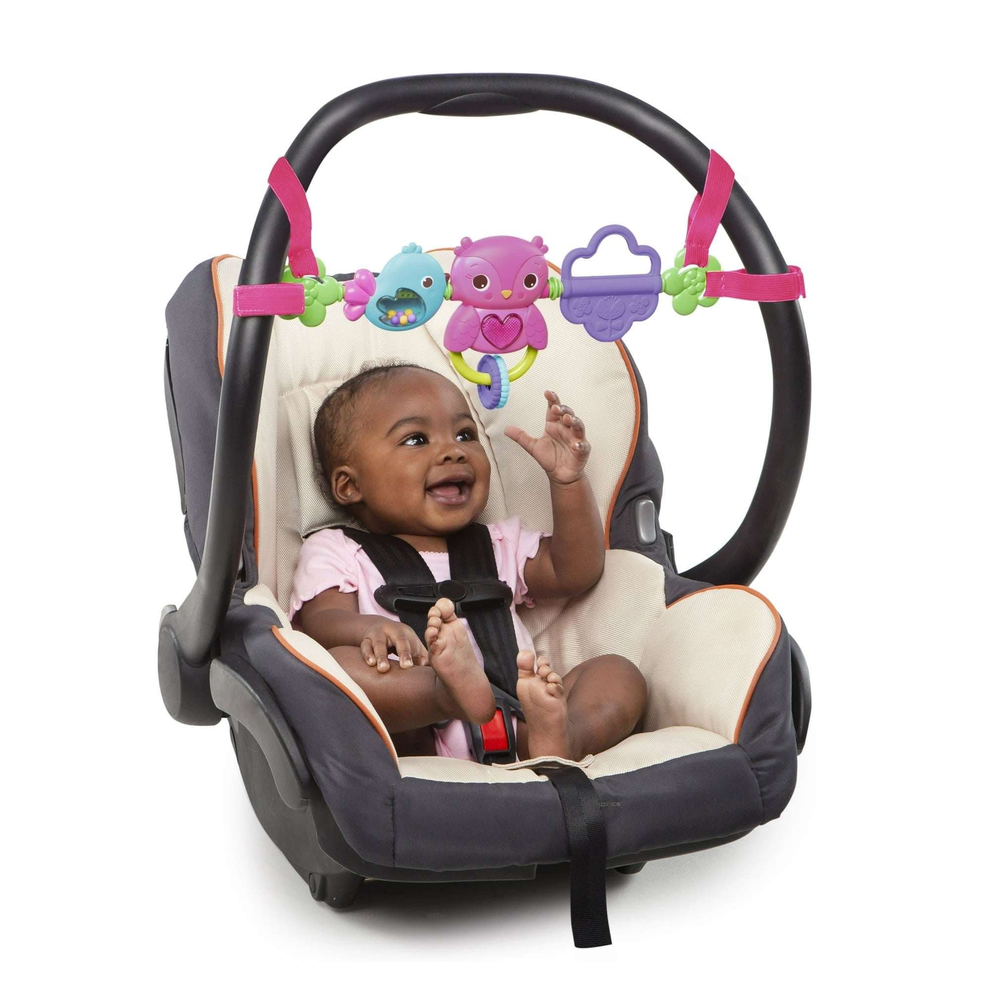 Bright Starts Busy Birdies Carrier Toy Bar, Musical Take-Along Toy with Lights, Newborn and Up