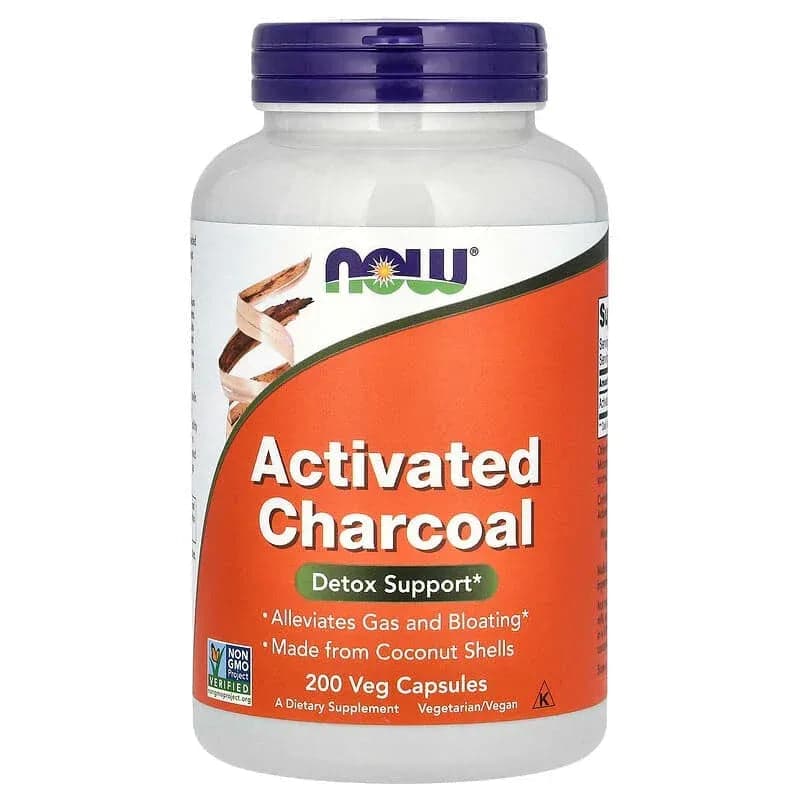 NOW Foods Activated Charcoal, 280 mg, 200 Veg Capsules