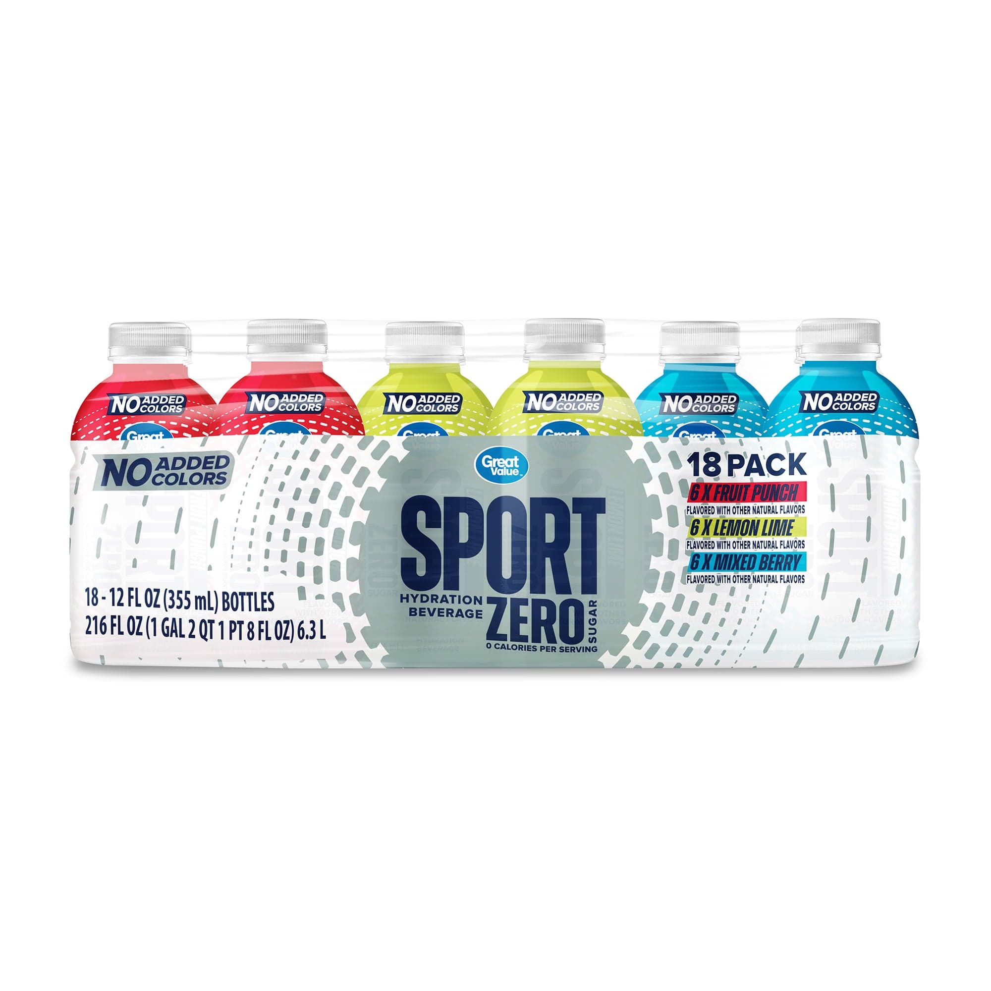 Great Value Zero Sports Drink, Variety Pack, No Added Colors, 12 fl oz, 18 Pack