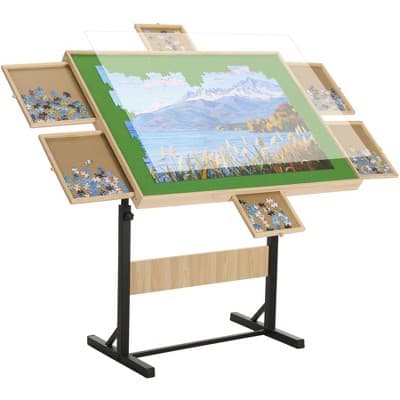 FUNTOK Adjustable Jigsaw Puzzle Table 1500Pcs with 6 Drawers & Tilted Surface, Ergonomic & Spacious Design