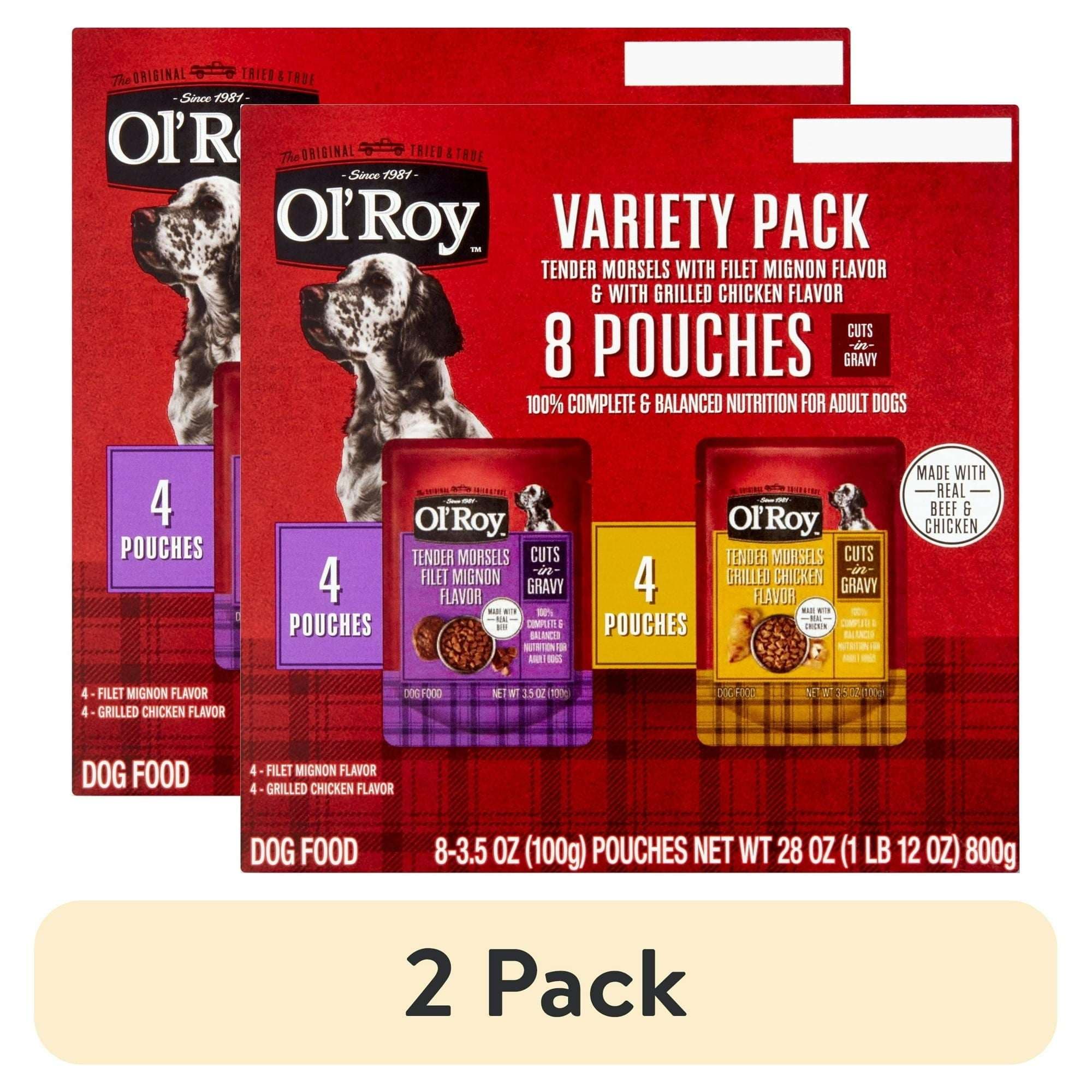 Ol' Roy Tender Morsels Filet Mignon and Grilled Chicken Cuts in Gravy Variety Pack, 3.5 oz Pouches (8 Pack)