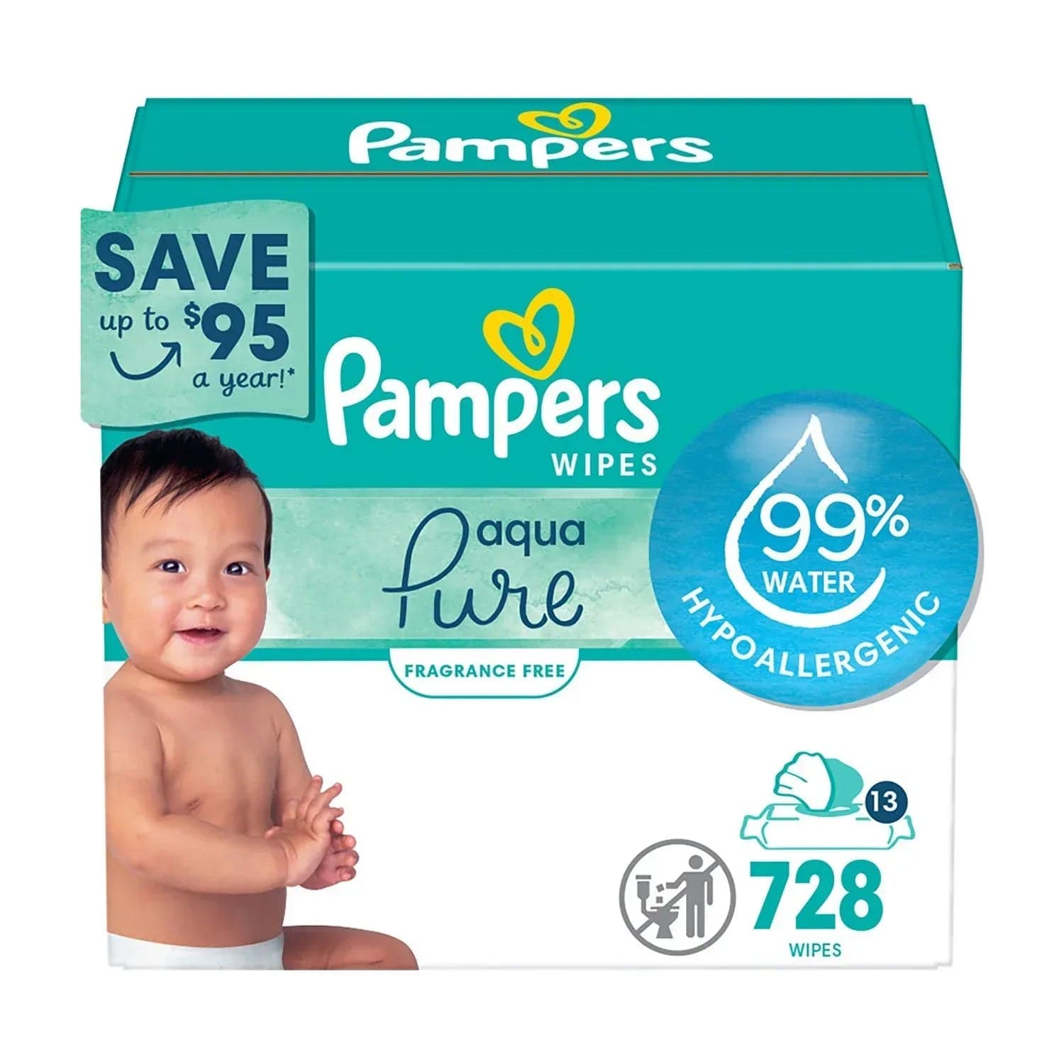 Pampers Aqua Pure Baby Wipes, Fragrance Free, 13 pk., 728 Wipes