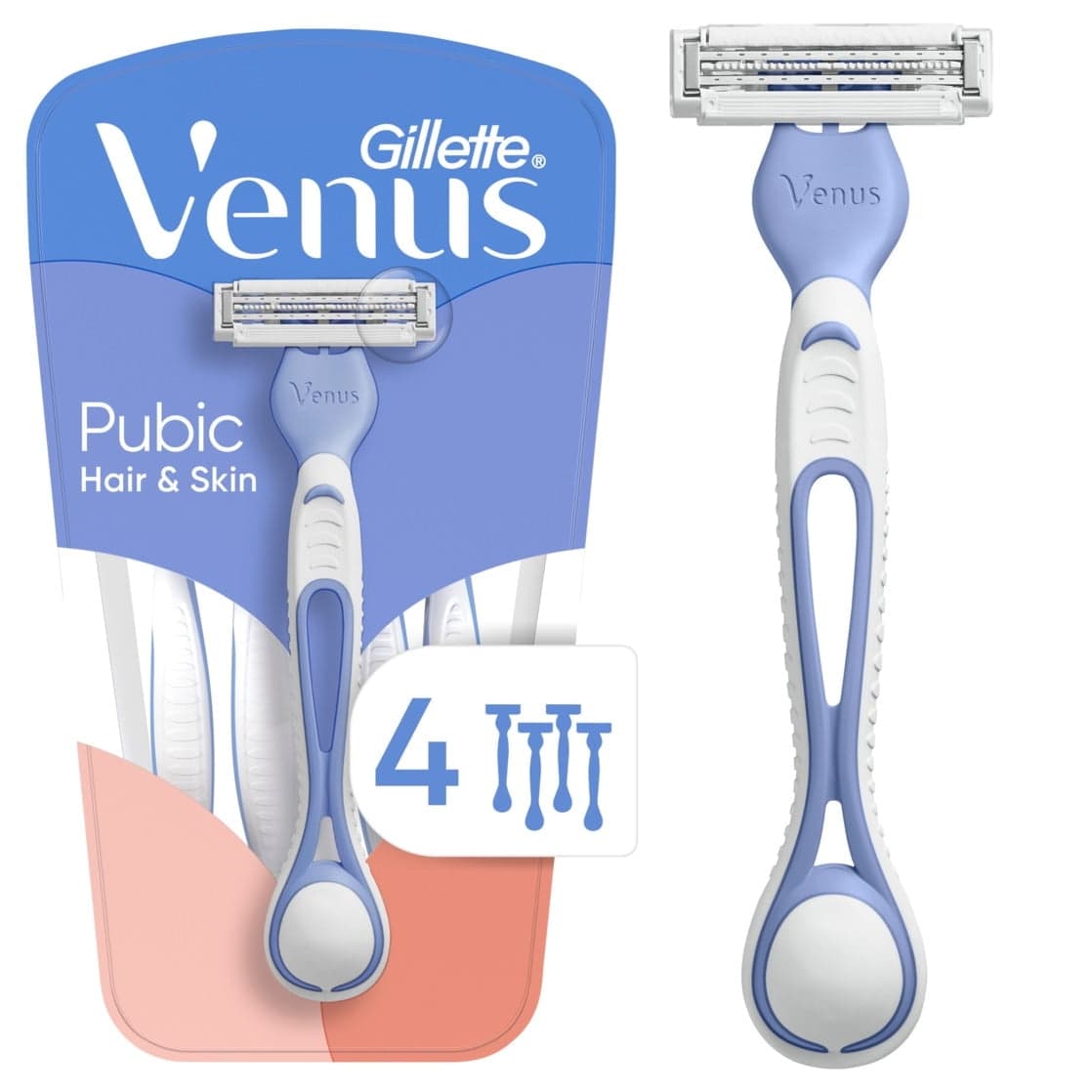 Venus for Pubic Hair & Skin Women's Disposable Razor, 4ct, Multi-Color