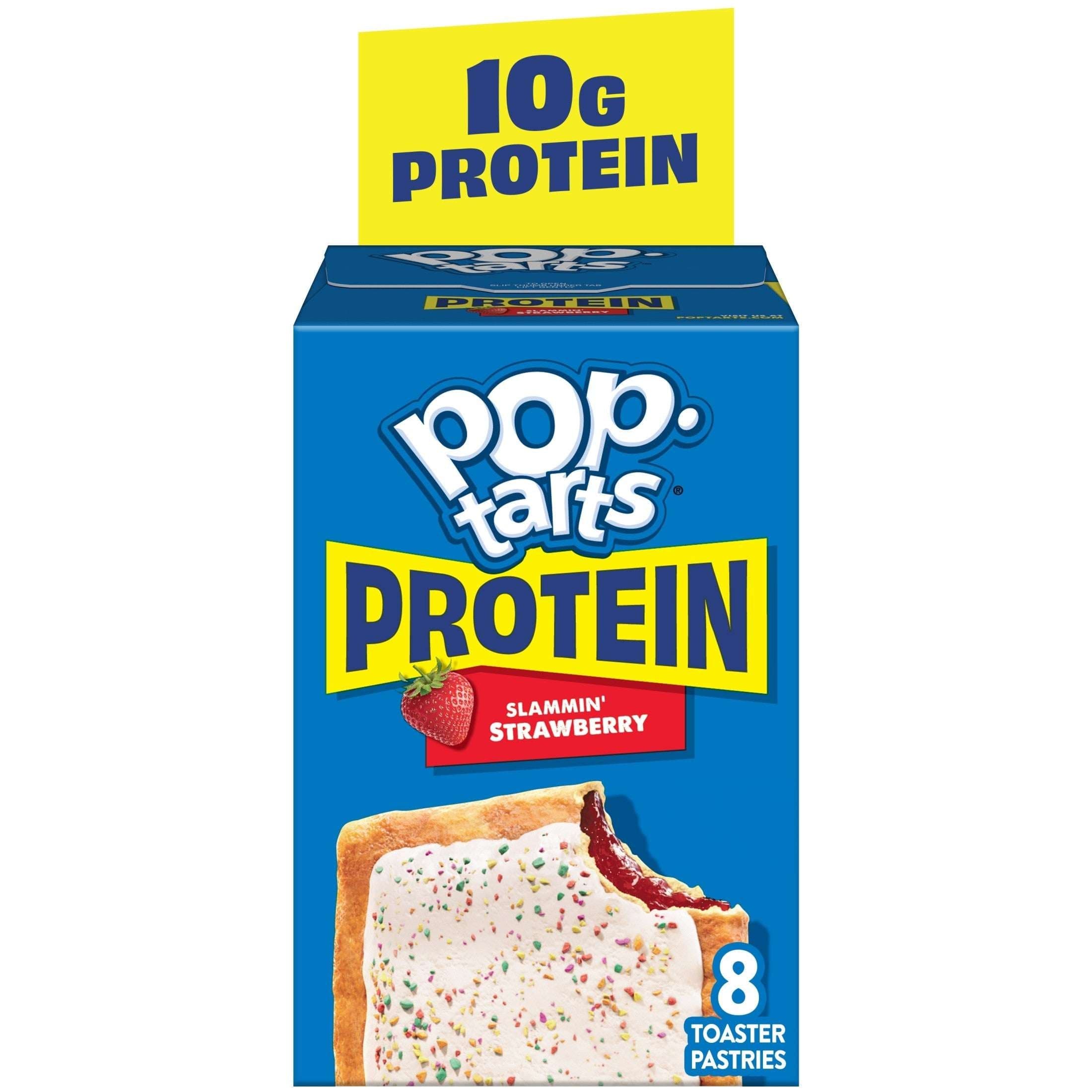 Pop-Tarts Protein Slammin' Strawberry Toaster Pastries, 10g Protein, Shelf-Stable, 14.3 oz (8 Count)