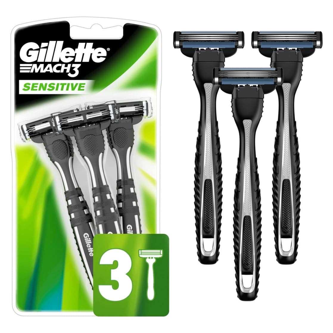 Gillette Mach3 Sensitive Men's 3-Blade Disposable Razors, 3 Count