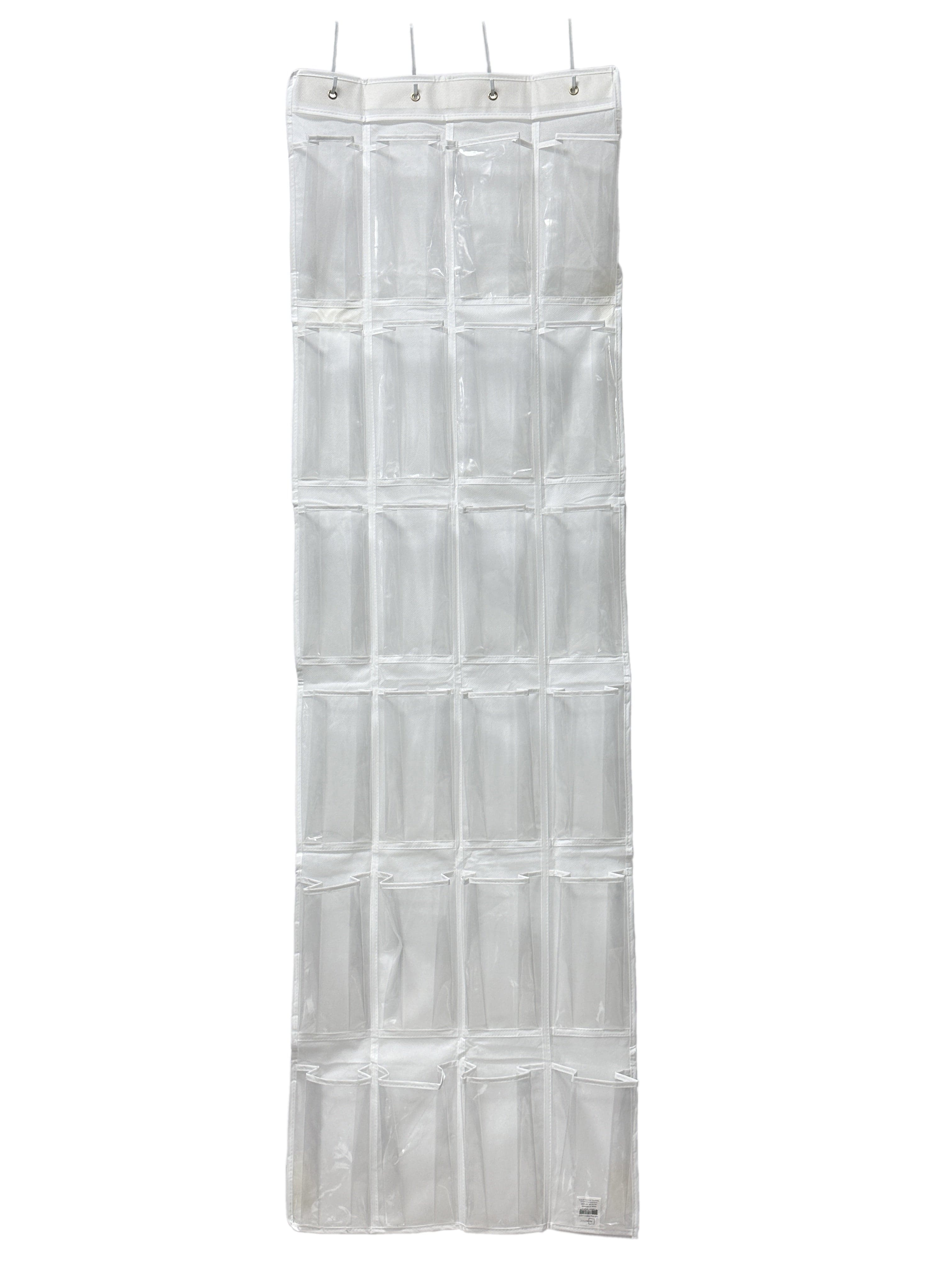 Mainstays 24 Pocket Clear Over the Door Non Woven Closet Shoe Organizer Shelf, Arctic White