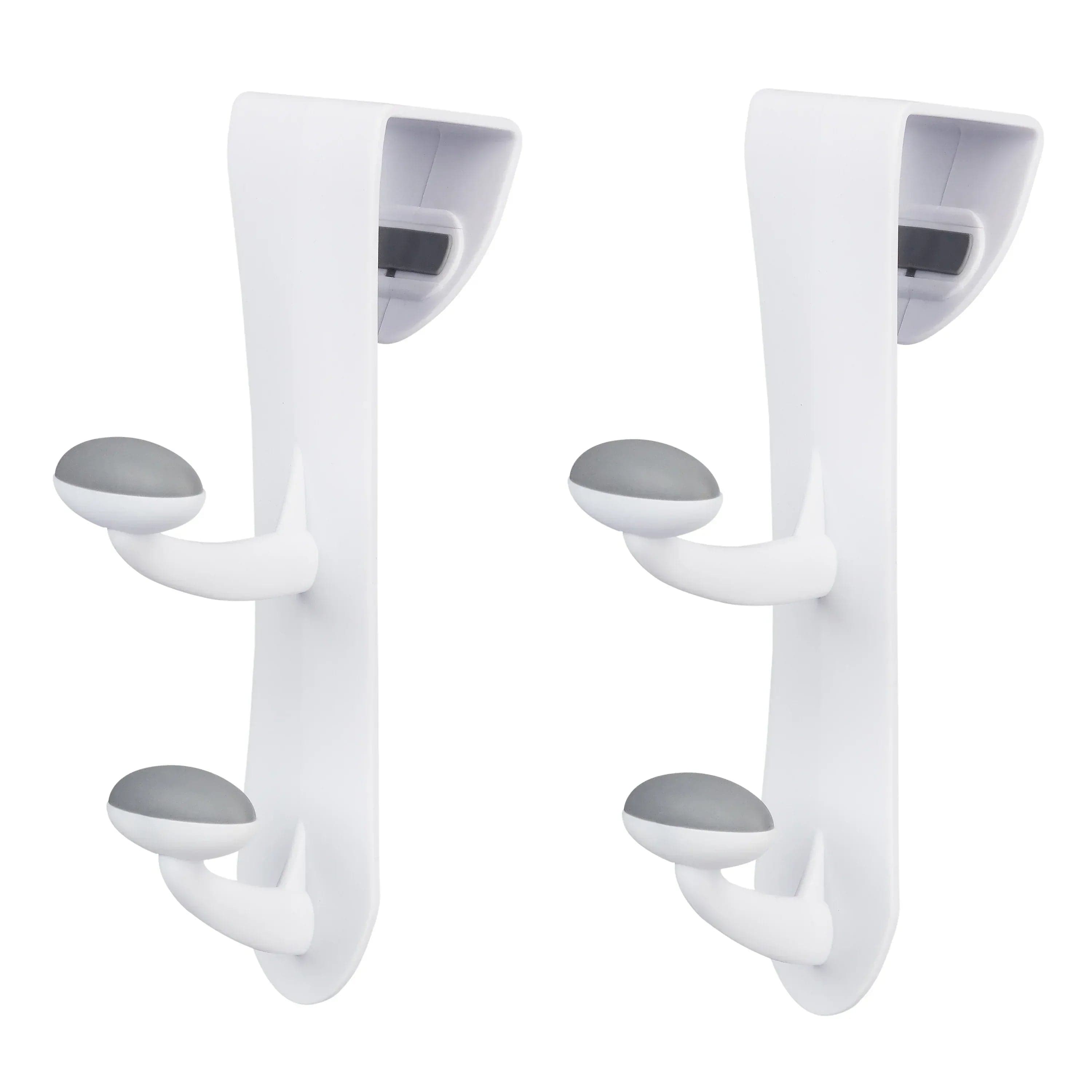 Mainstays White Over the Door Rubber Grip Hooks for Closet and Bathroom Storage, 2 Pack