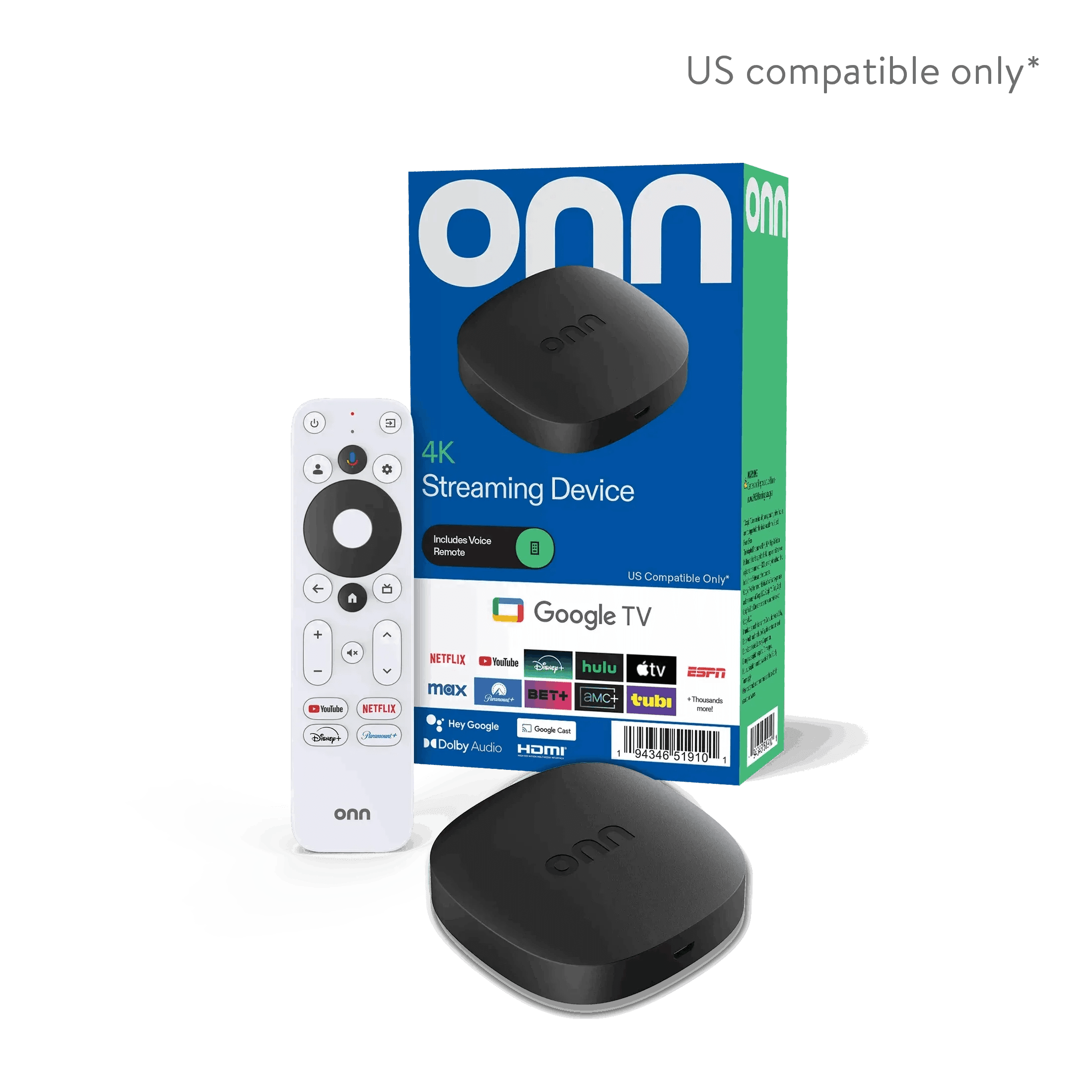 onn 4K Streaming Device, Google TV - Fast Streaming, Ultra HD, 8GB Storage, 2GB RAM, Remote with Voice Control
