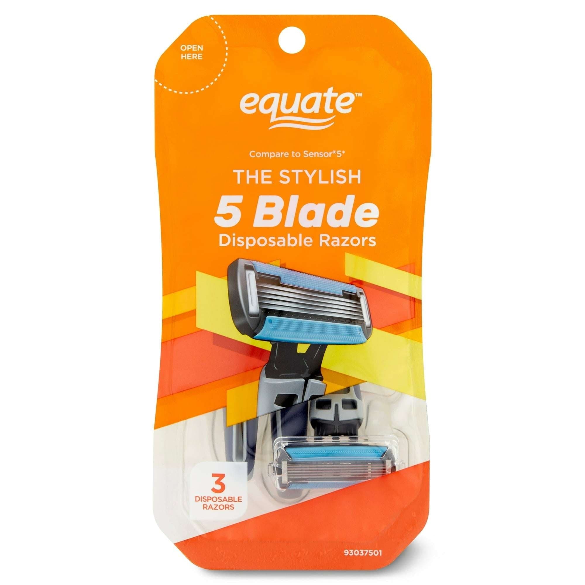 Equate Men's 5-Blade Disposable Razors, 3 Count