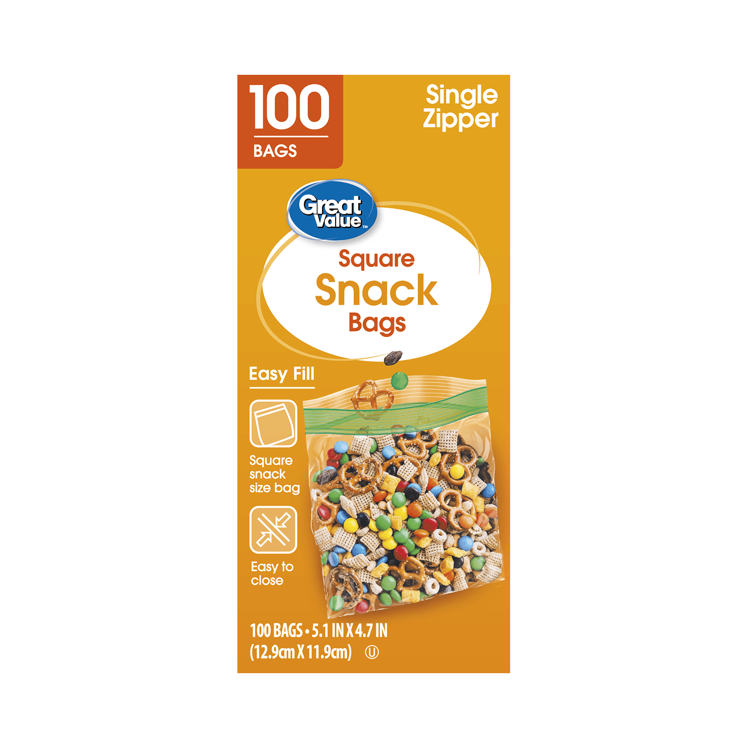 Great Value Fresh Seal Square Snack Bags, 100 Count