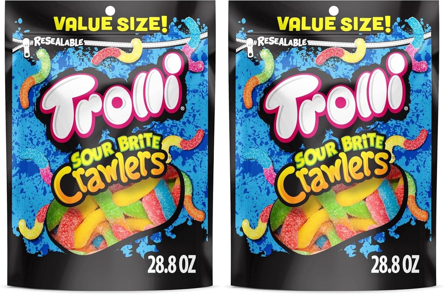 Trolli Sour Brite Crawlers, Sweet and Sour Gummy Worms, 28.8 oz (Pack of 2)