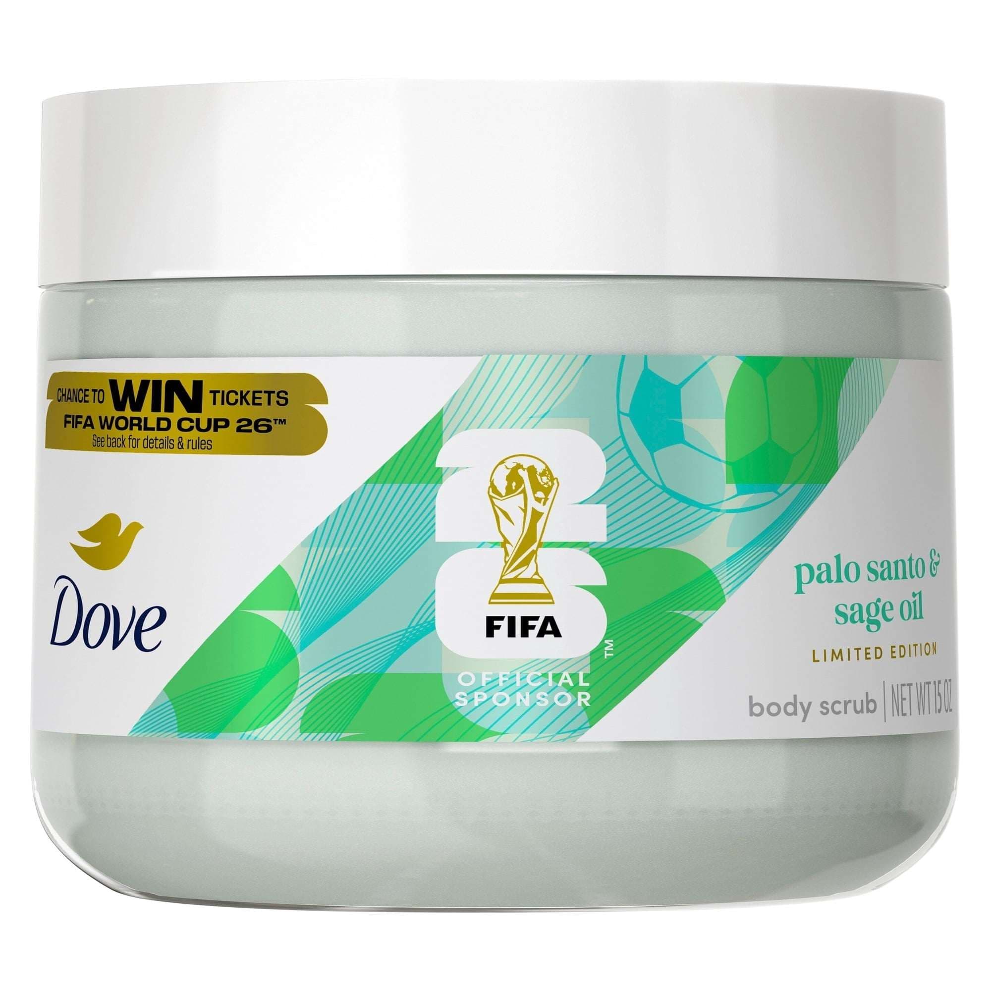 Dove Limited Edition FIFA Body Scrub, Palo Santo & Sage Oil, for Exfoliated & Hydrated Skin, 15 oz