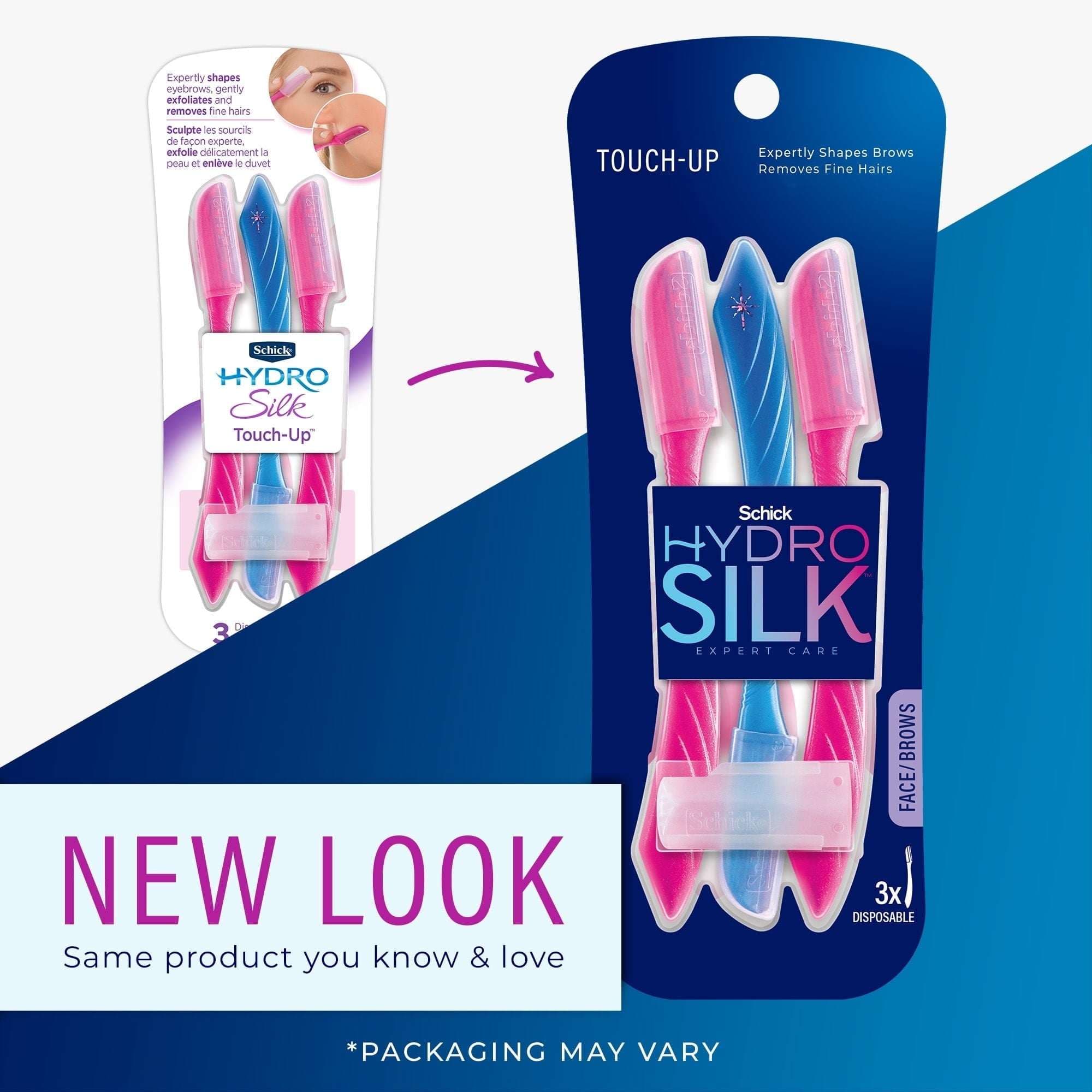 Schick Hydro Silk Touch-Up Manual Dermaplaning Razor with Precision Cover, 3 Ct, Women's Face Razor (2 Pack)