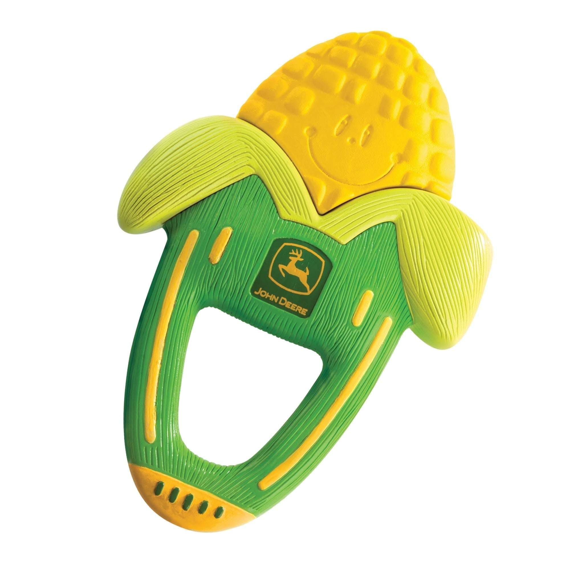 John Deere Massaging Corn Teether, Vibrating Soothing Baby Teething Toy, Green and Yellow