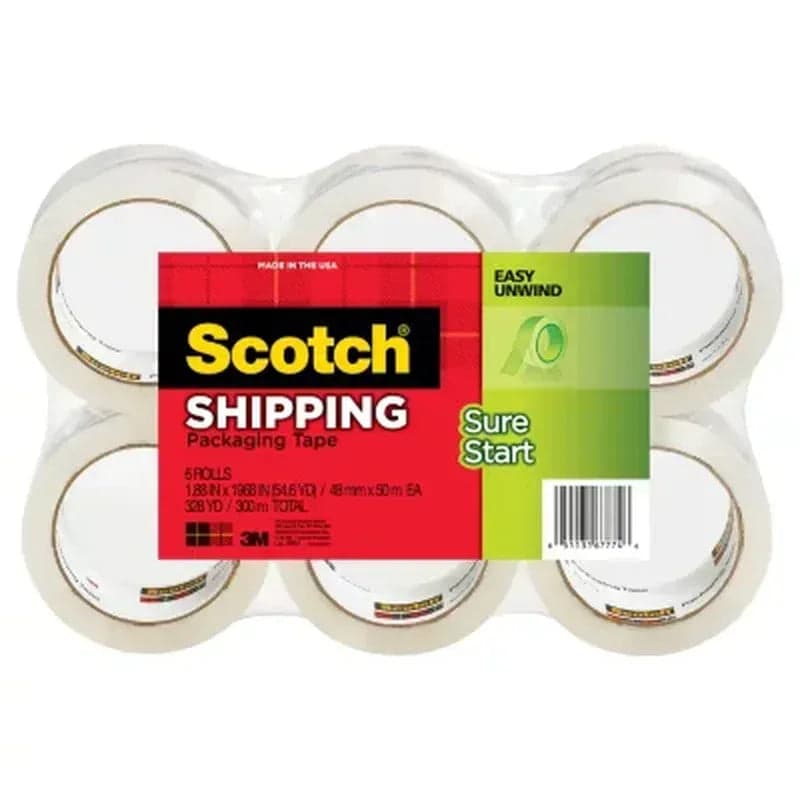 Scotch 3500 Packaging Tape, 1.88" x 54.6 yds, 3" Core, Clear, 6 Pack