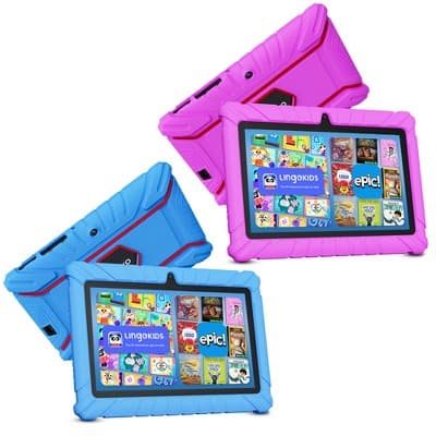 Buy 2: Contixo V8 7 Inch Kids Tablet with Epic! & Lingokids, Parental Control, 32GB and Android 13 Tablet Gift for Kids 3-12 Dark Blue/Pink