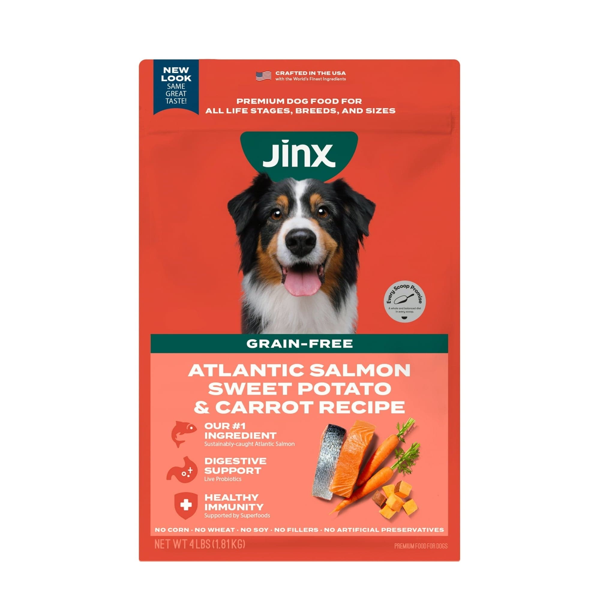 Jinx Salmon, Sweet Potato, & Carrot Grain Free Dry Dog Food, 4 lb Bag